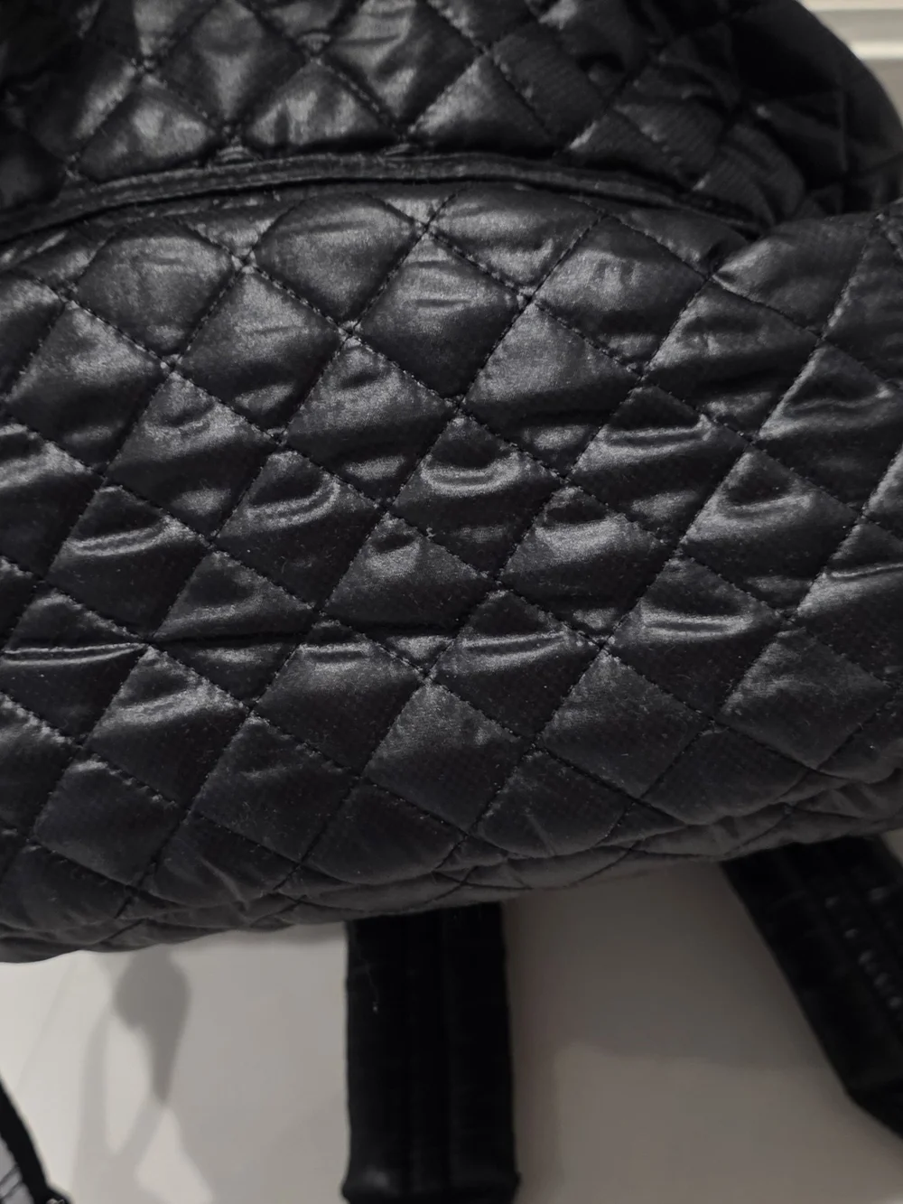 DARK Blue, NAVY Quilted Women's Backpack with White Center Stripe and Bear Patch